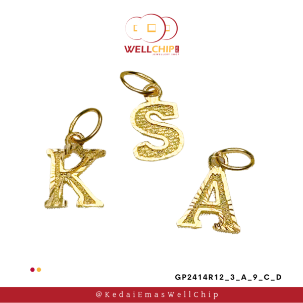 916 GOLD 3D ALPHABET PENDANT - GP2414R12_3_A_9_C_D - Image 2
