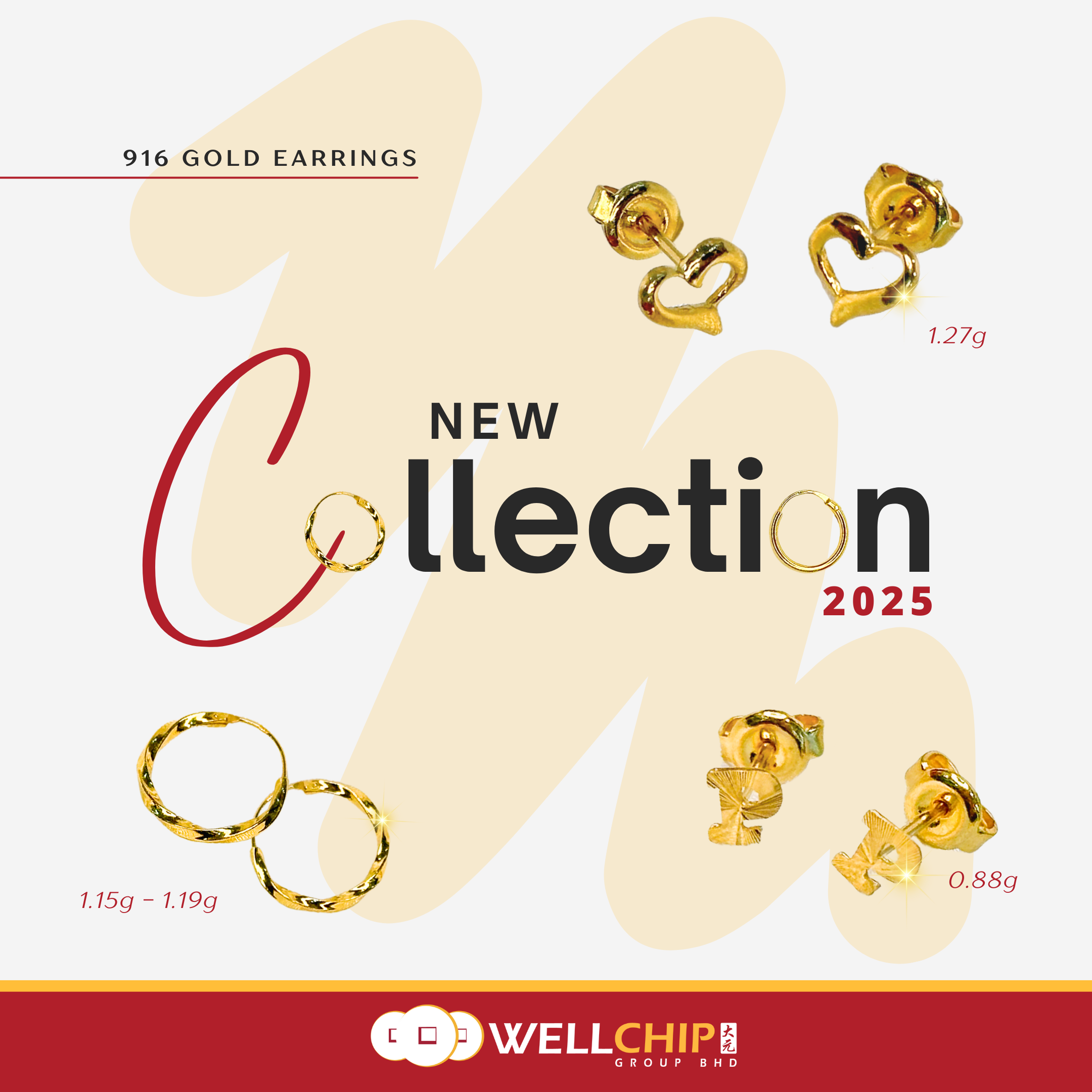 New 916 Gold Stud Earrings