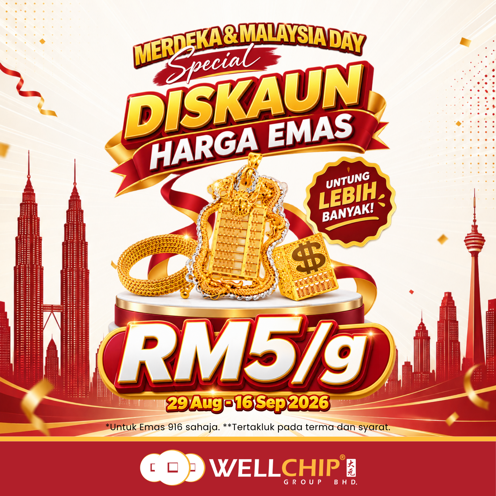 Merdeka & Malaysia Day 2026 Gold Promotion | RM5/g Discount